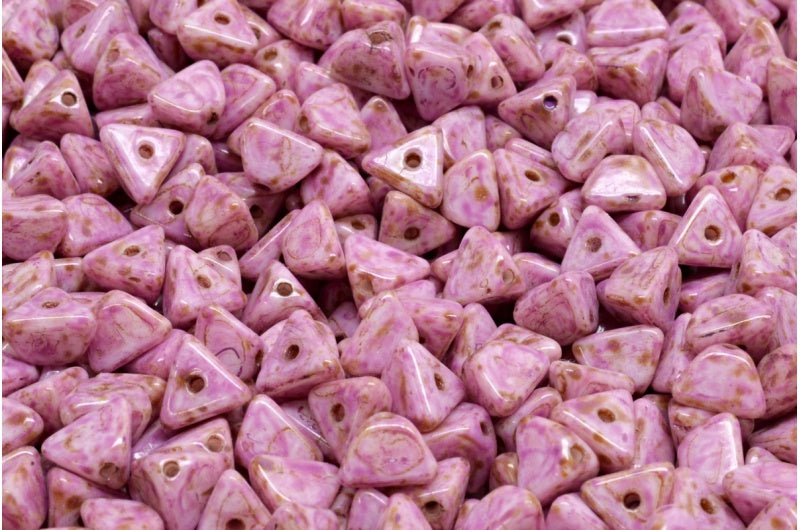 Half Pinch Beads, White Travertin Pink Spotted (02010-86800-33306), Glass, Czech Republic