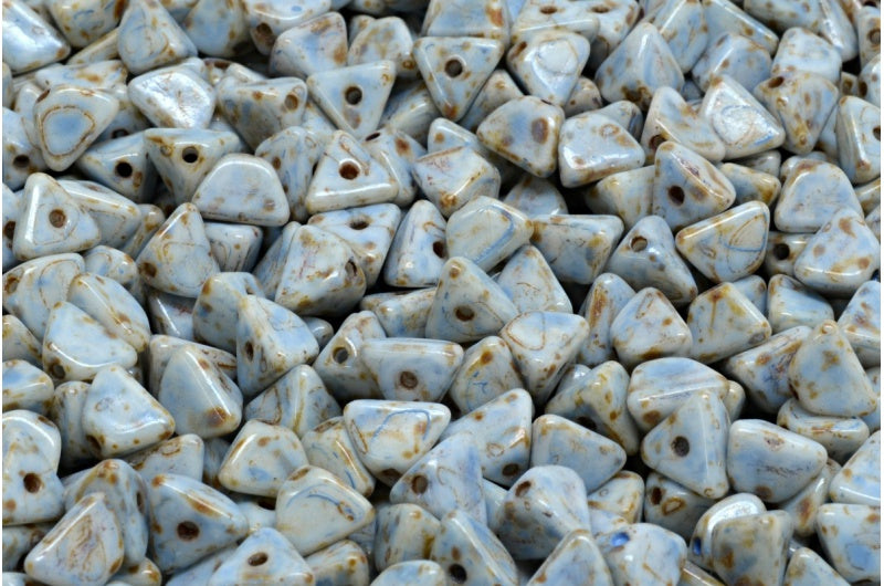 Half Pinch Beads, White Travertin Blue Spotted (02010-86800-33308), Glass, Czech Republic