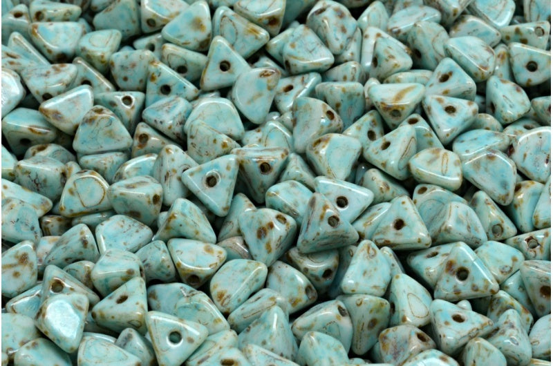 Half Pinch Beads, White Travertin Turqouise Spotted (02010-86800-33309), Glass, Czech Republic