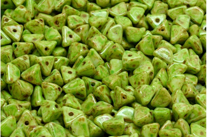 Half Pinch Beads, White Travertin Green Spotted (02010-86800-33311), Glass, Czech Republic