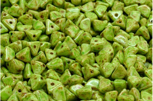 OUTLET 10 grams Half Pinch Beads, 4 x 7 mm, White Travertin Green Spotted (02010-86800-33311), Glass, Czech Republic