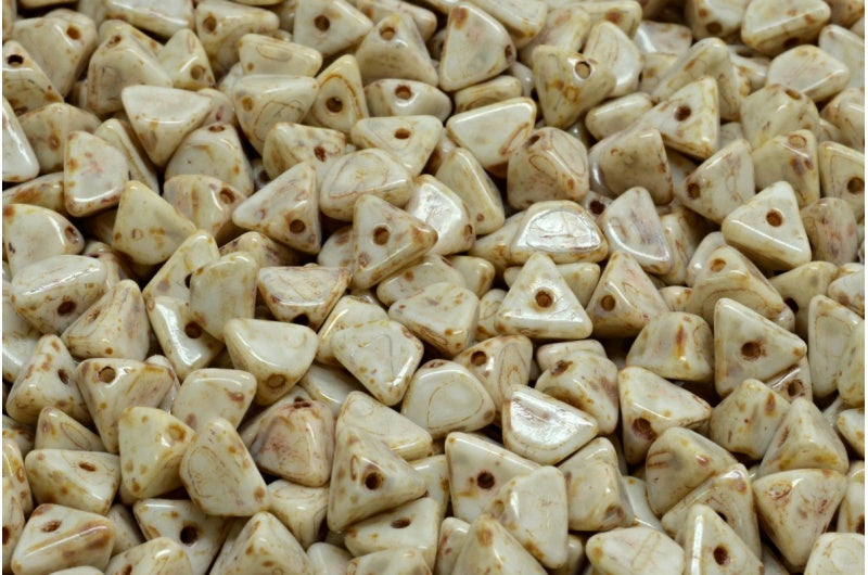 Half Pinch Beads, White Travertin Beige Spotted (02010-86800-33312), Glass, Czech Republic