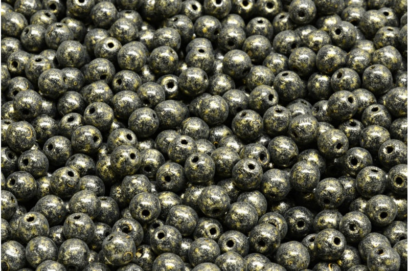 ラウンドドラックビーズ、ブラックライトイエロー(23980-34302)、ガラス、チェコ共和国