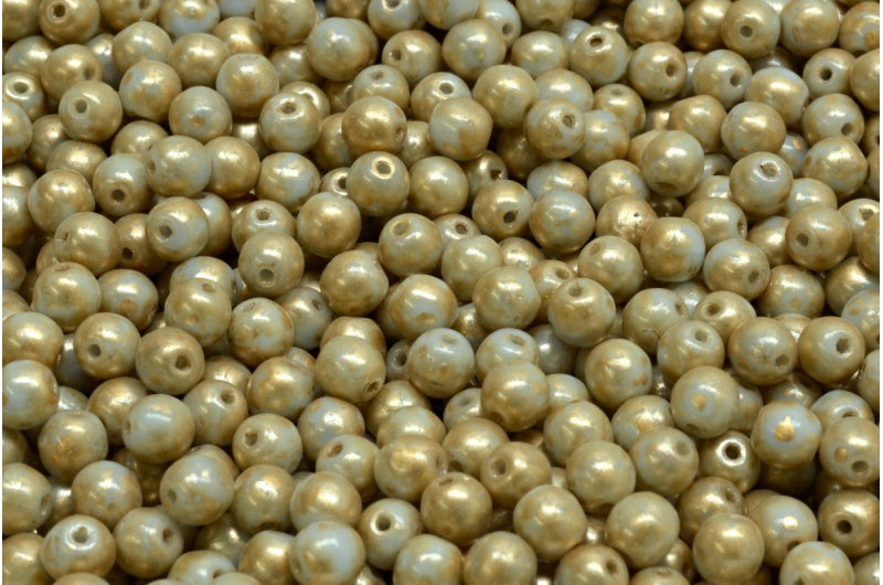 ラウンドドラックビーズ、ライトブルーゴールドスプラッシュ(33000-86710)、ガラス、チェコ共和国