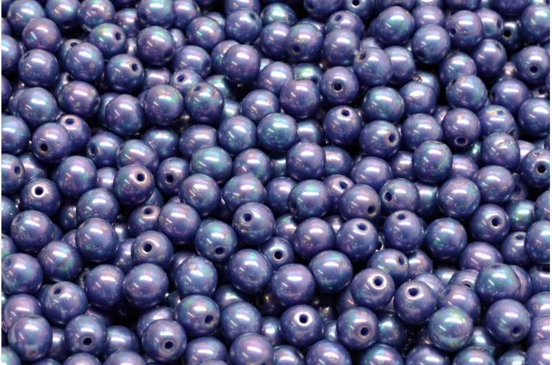 Round Druck Beads, Opaque Blue Nebula (33050-15001), Glass, Czech Republic