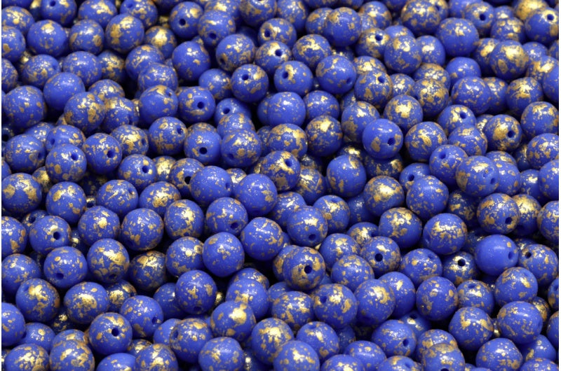 圆形 Druck 珠子,不透明蓝金溅 (33050-94401),玻璃,捷克共和国