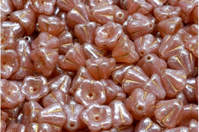 铃花珠,蛋白石粉红金衬银灰色(71010-54302-34301),玻璃,捷克共和国
