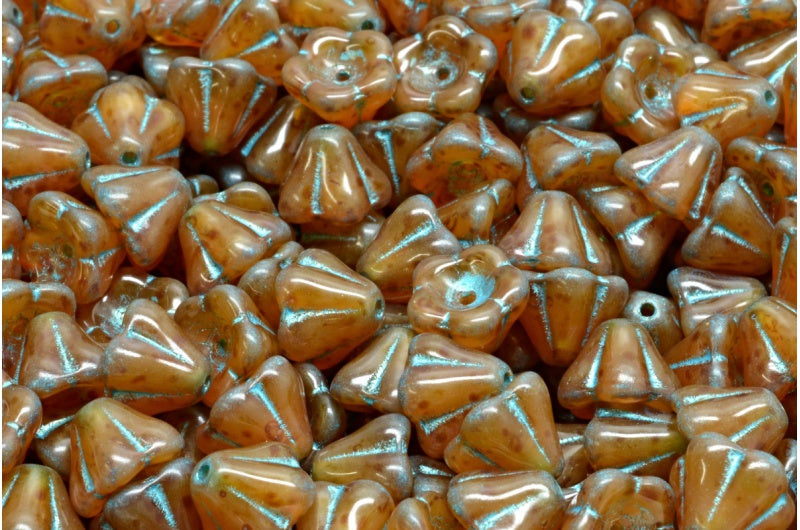 铃花珠,蛋白石粉红石灰华浅蓝色内衬(71010-86800-43811),玻璃,捷克共和国
