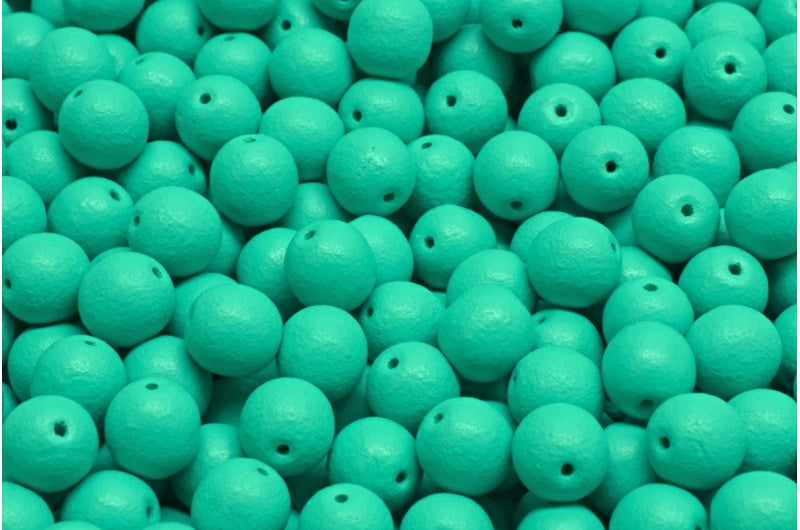 ラウンドドラックビーズ、ホワイトオパールブライトグリーンマット(02020-22M17)、ガラス、チェコ共和国