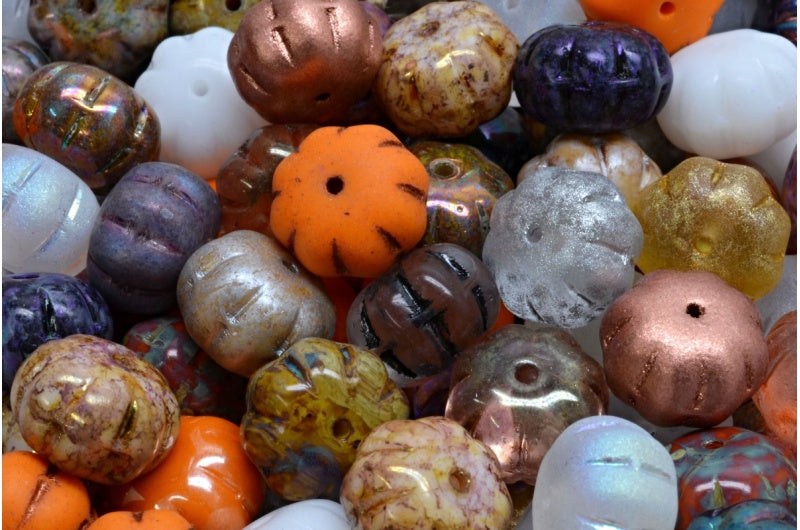 Pumpkin Beads, 1 Mixed Colors (00001-mix), Glass, Czech Republic