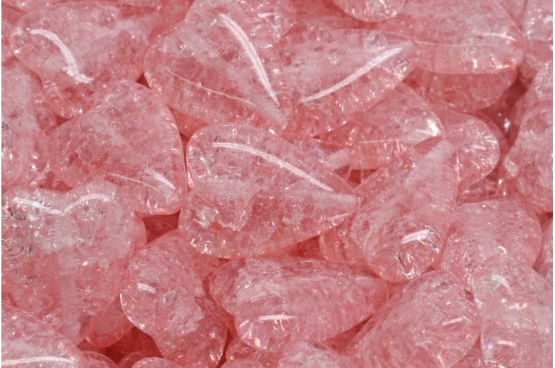 OUTLET 10 克细长心形珠子,16 x 13 毫米,水晶裂纹浅粉色 (00030-85500-34304),玻璃,捷克共和国