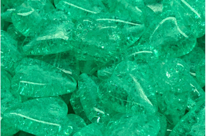 Elongated Heart Beads, Crystal Cracked Light Turquoise (00030-85500-34309), Glass, Czech Republic
