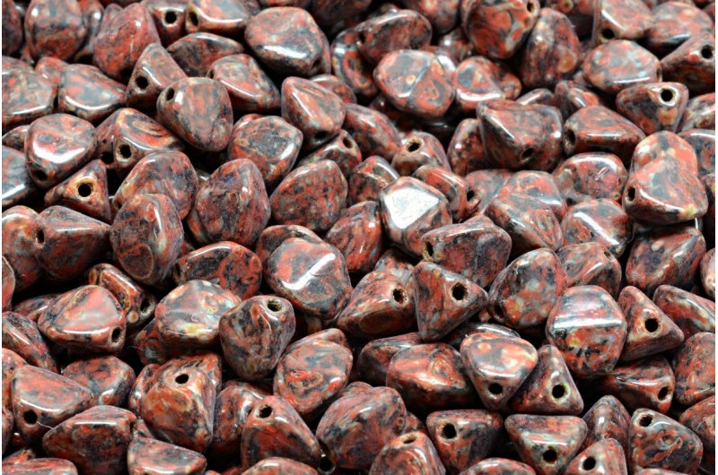 ピンチビーズ、ブラックトラバーチンベージュオレンジスポット(23980-86800-33307)、ガラス、チェコ共和国