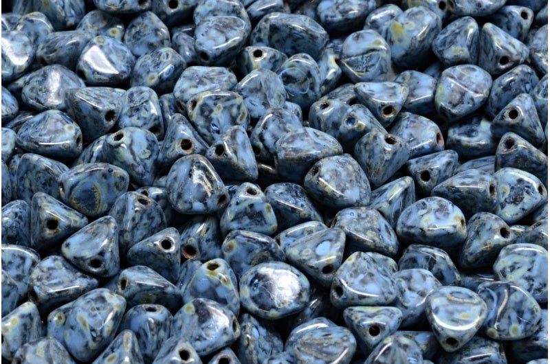 ピンチビーズ、ブラックトラバーチンブルースポット(23980-86800-33308)、ガラス、チェコ共和国