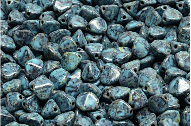 ピンチビーズ、ブラックトラバーチンターコイズスポット(23980-86800-33309)、ガラス、チェコ共和国