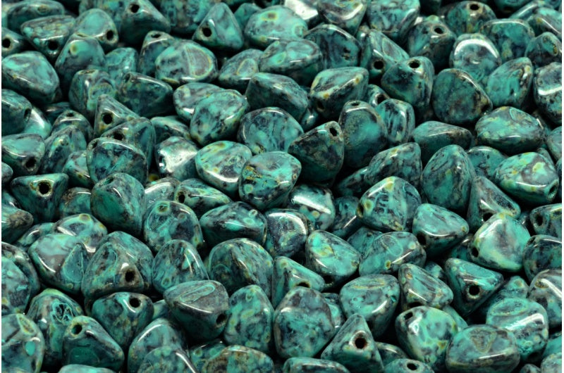 ピンチビーズ、ブラックトラバーチンターコイズスポット(23980-86800-33310)、ガラス、チェコ共和国