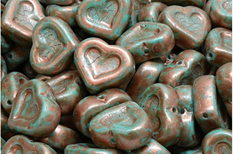 ハートビーズ付きハート、ホワイト 84309 コッパースプラッシュ (02010-84309-86750)、ガラス、チェコ共和国