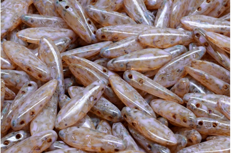 2穴ダガービーズ、クリスタルトラバーチンコールドパープルスポット(00030-86800-33305)、ガラス、チェコ共和国