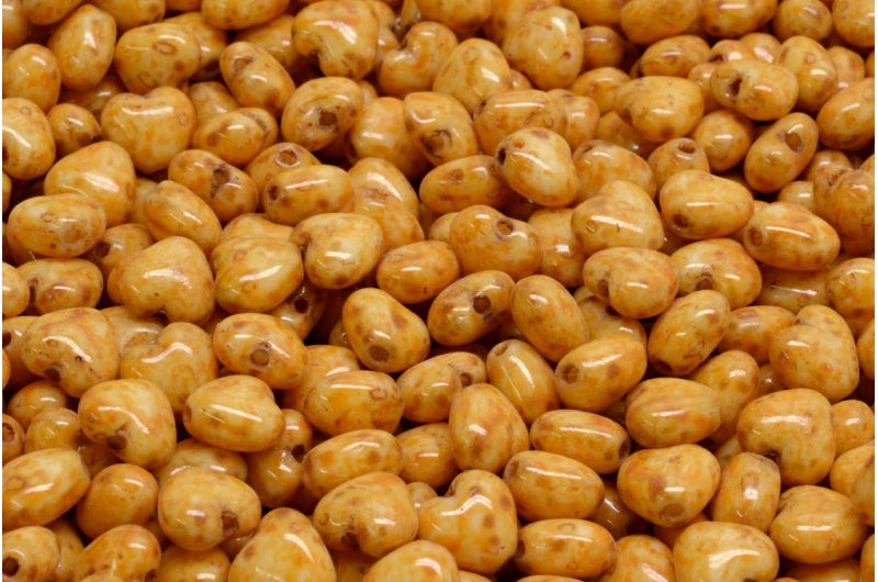 ハートビーズ、ホワイトトラバーチンオレンジスポット(02010-86800-33302)、ガラス、チェコ共和国