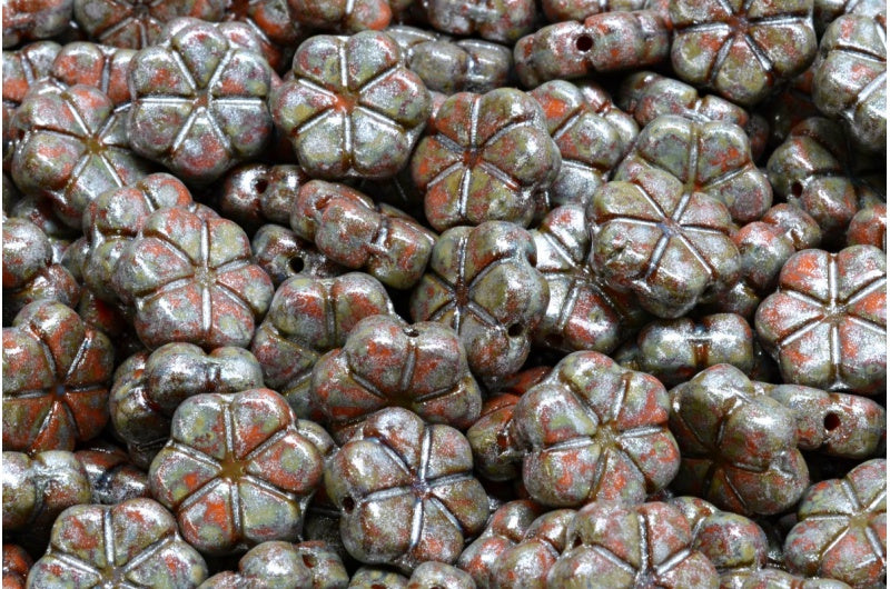 花环花珠,不透明黄色石灰华银灰色(93120-86800-34301),玻璃,捷克共和国