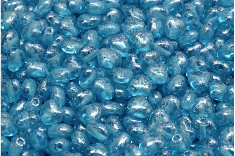 Heart Beads, Transparent Aqua Silver Gray (60020-34301), Glass, Czech Republic
