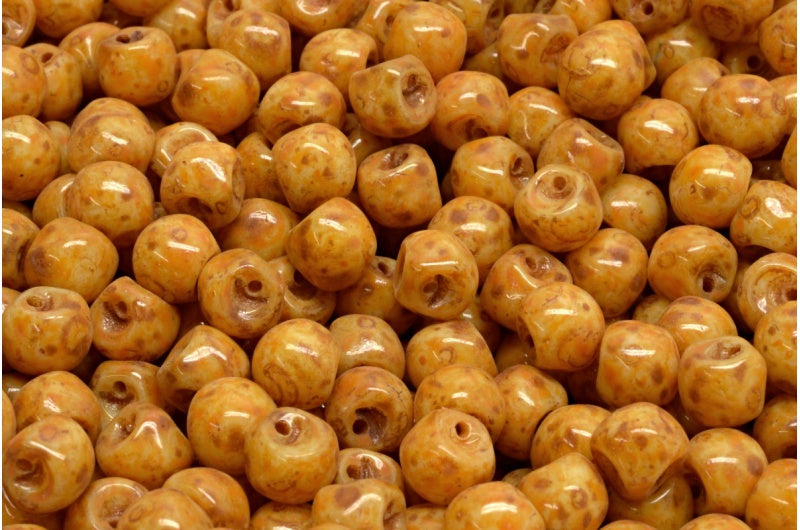 蘑菇纽扣珠,白色石灰华橙色斑点(02010-86800-33302),玻璃,捷克共和国