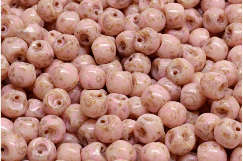 マッシュルームボタンビーズ、ホワイトトラバーチン、温かみのある紫色の斑点(02010-86800-33304)、ガラス、チェコ共和国