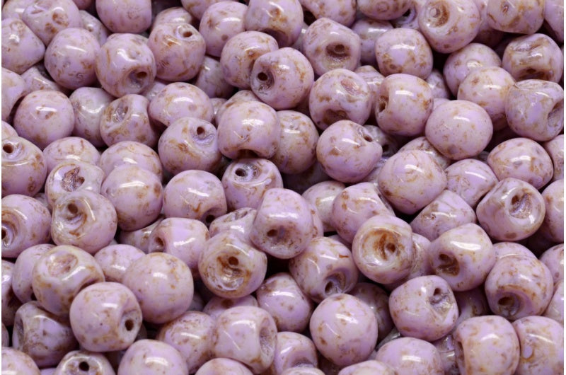 マッシュルームボタンビーズ、ホワイトトラバーチンコールドパープルスポット(02010-86800-33305)、ガラス、チェコ共和国