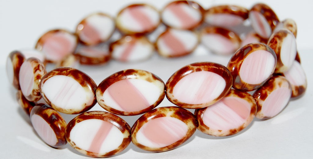 OUTLET 10 grams Table Cut Flat Oval Beads, 20 x 14 mm, Opaque Pink Travertin (730302010-86800), Glass, Czech Republic