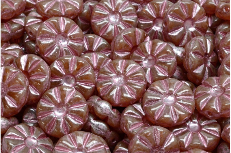 ひまわりビーズ、オパールピンク、トラバーチンピンクライン(71111-86800-54321)、ガラス、チェコ共和国