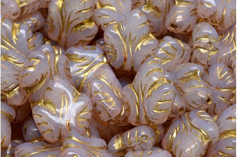 グレープリーフビーズ、オパールホワイトゴールドライン、ライトピンク(01000-54302-34304)、ガラス、チェコ共和国