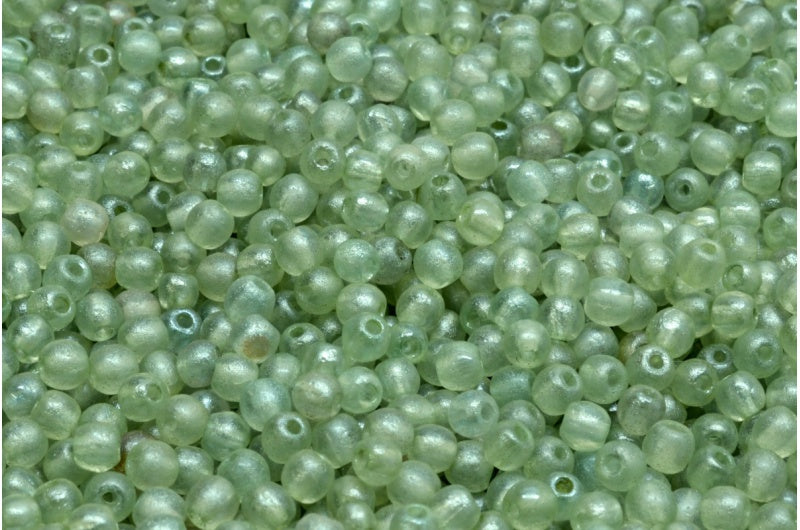 Round Druck Beads, Crystal Etched Luster Green Full Coated (00030-etch-14457), Glass, Czech Republic