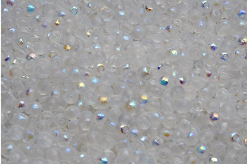Round Druck Beads, Crystal Etched Ab (00030-etch-28701), Glass, Czech Republic