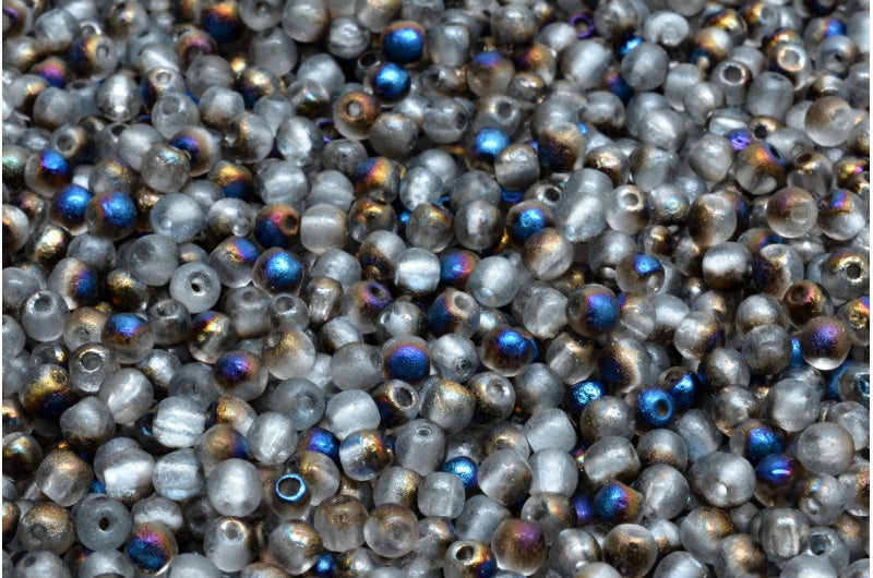 Round Druck Beads, Crystal Etched 29901 (00030-etch-29901), Glass, Czech Republic