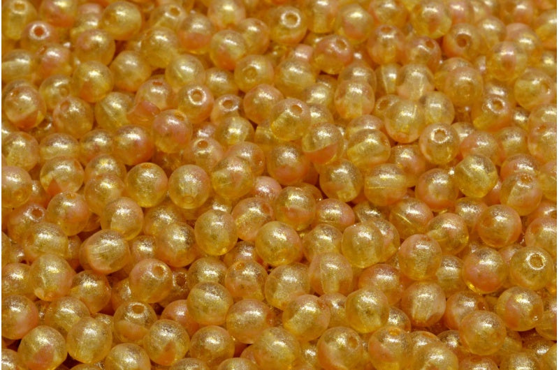 Round Druck Beads, Pink Light Yellow (R0742-34302), Glass, Czech Republic