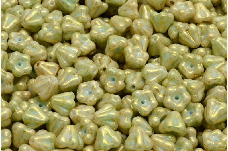 Bell Flower Beads, Light Green 56902 (07524-56902), Glass, Czech Republic