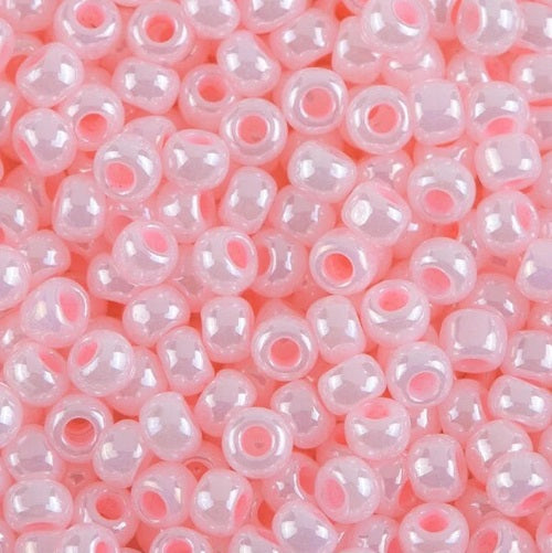 TOHO Round Glass Seed Beads, Opaque Lustered Baby Pink (#126), Glass, Japan