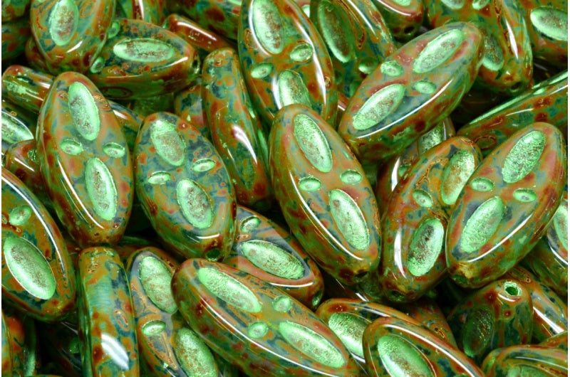 シップアイオーバルビーズ、アクアトラバーチングリーン(60030-86800-43813)、ガラス、チェコ共和国