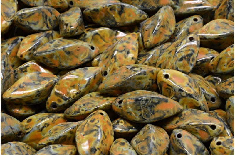 ツイストビーズ、ブラックトラバーチンオレンジスポット(23980-86800-33302)、ガラス、チェコ共和国