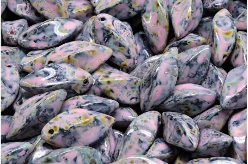 扭纹珠,黑色石灰华暖紫色斑点(23980-86800-33304),玻璃,捷克共和国