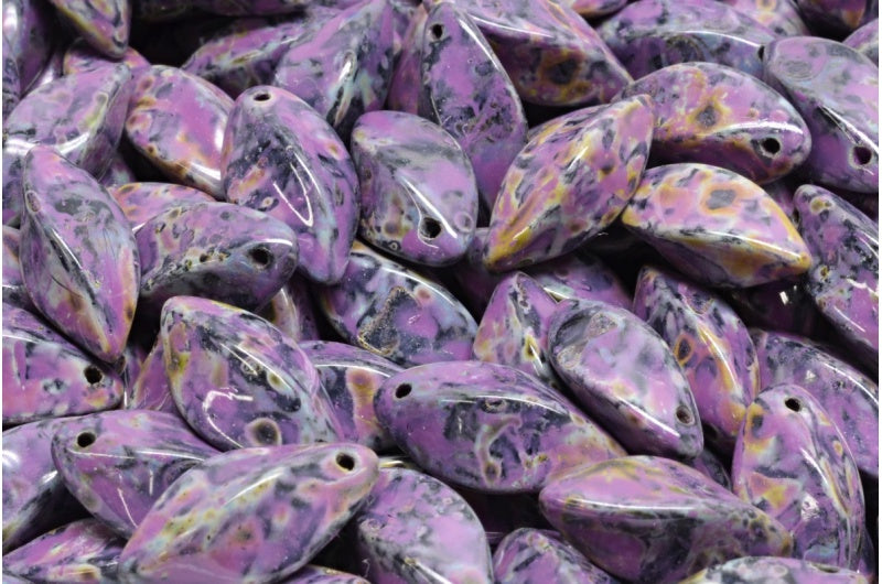 Twist Beads, Black Travertin Pink Spotted (23980-86800-33306), Glass, Czech Republic