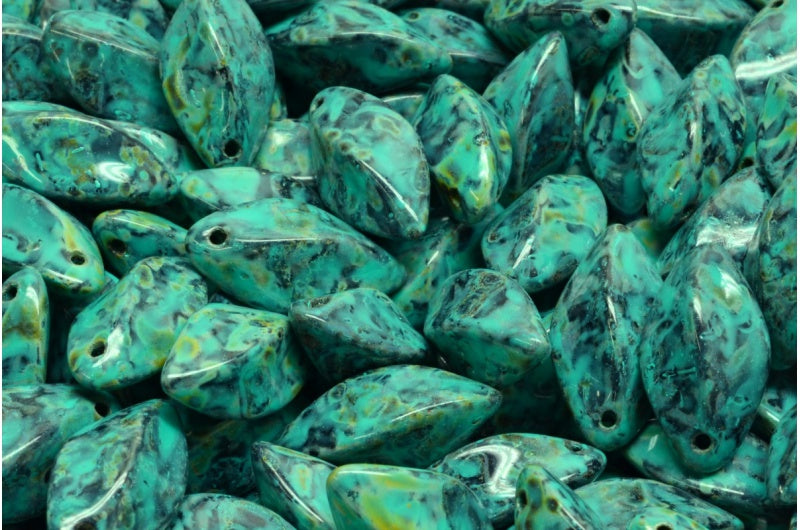 Twist Beads, Black Travertin Turqouise Spotted (23980-86800-33310), Glass, Czech Republic