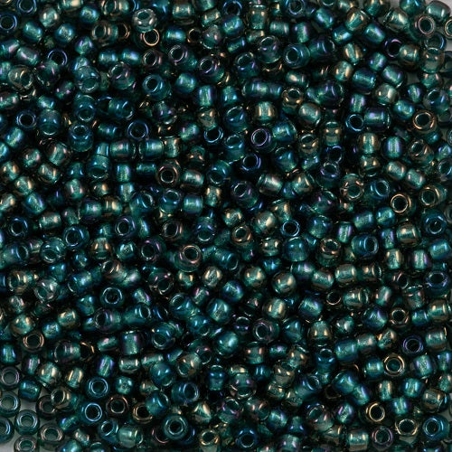 TOHO Round Glass Seed Beads, Inside Col.Rainbow Cry/MetaTeal Lined (#270), Glass, Japan