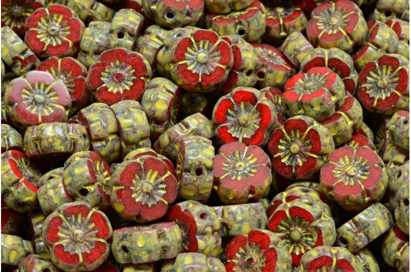 テーブルカットハワイフラワービーズ、R0932 トラバーチンベージュイエロースポッテッド(R0932-86800-33303)、ガラス、チェコ共和国