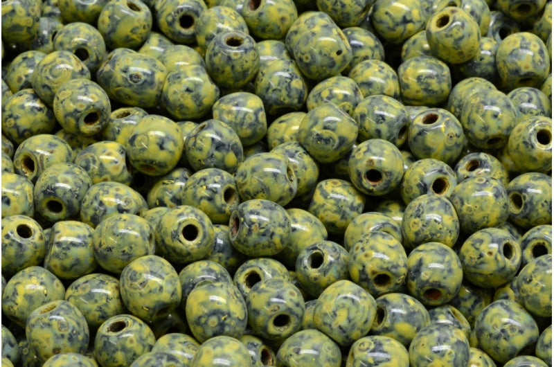 Semi Round Bedas, Black Travertin Beige Yellow Spotted (23980-86800-33303), Glass, Czech Republic