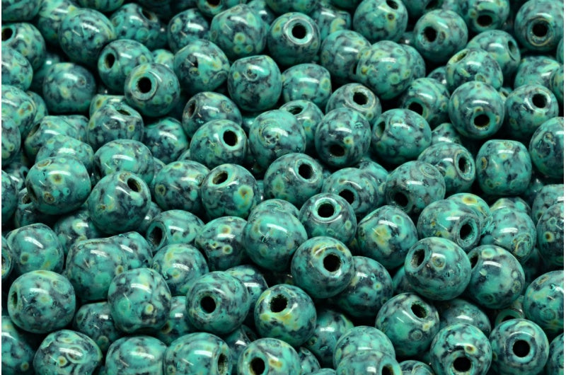 セミラウンドベダス、ブラックトラバーチンターコイズスポット(23980-86800-33310)、ガラス、チェコ共和国