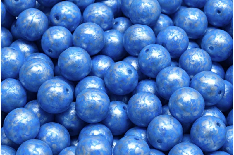 Round Druck Beads, White 84308 Silver Splash (02010-84308-86700), Glass, Czech Republic