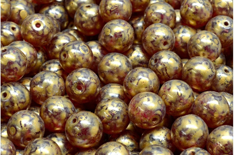 圆形 Druck 珠,透明红金溅射(70350-86720),玻璃,捷克共和国