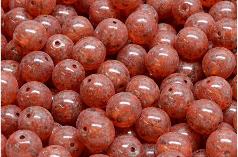 Round Druck Beads, Crystal Travertin Beige Orange Spotted (00030-86800-33307), Glass, Czech Republic