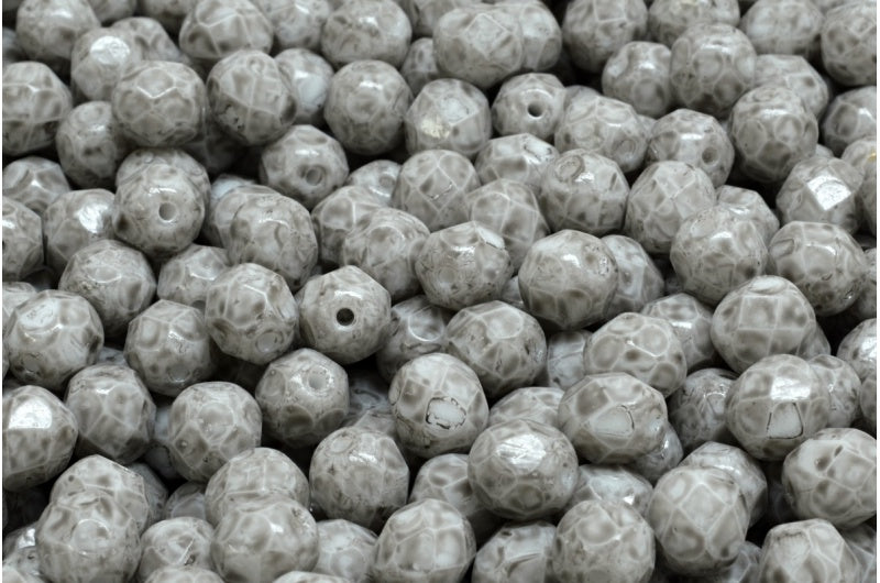 多面圆形火抛光珠,粉笔白色 34312 (03000-34312),玻璃,捷克共和国